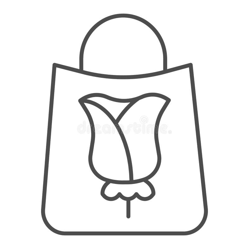 Saco de compras de papel com linha fina cor-de-rosa ícone Flor na ilustração do vetor do pacote isolada no branco Esboço do saco ilustração do vetor Saco de compras de papel com linha fina cor-de-rosa ícone Flor na ilustração do vetor do pacote isolada no branco Esboço do saco ilustração do vetor
