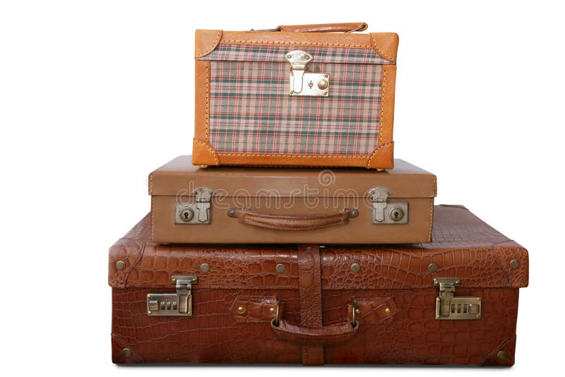 Aged old luggage leather bags vintage retro stacked baggage cases. Aged old luggage leather bags vintage retro stacked baggage cases