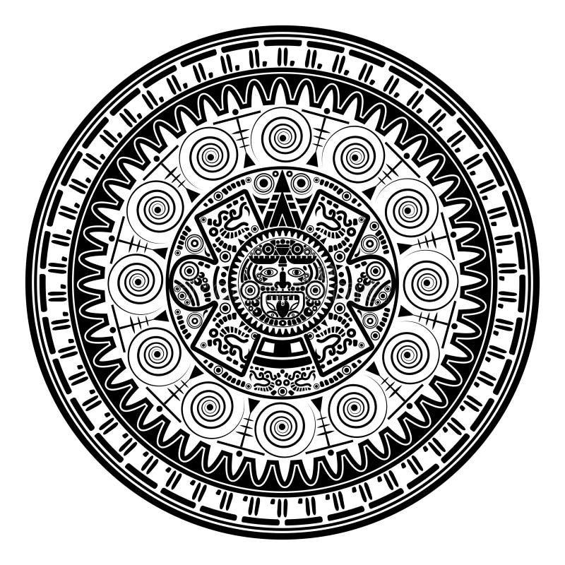 Sacred Aztec Wheel Calendar Mayan Sun God, Maya Symbols Ethnic Mask ...