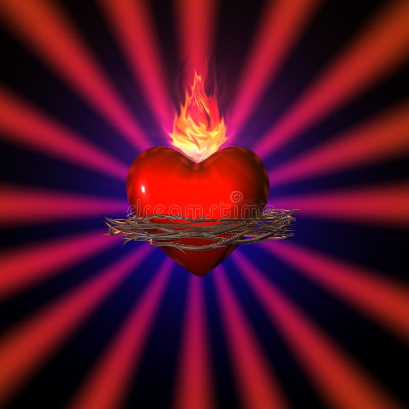 3d illustration of a sacred heart on red background