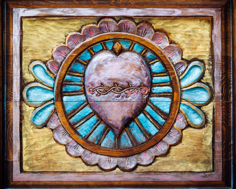 Sacred Heart Carved on Wood royalty free stock photos Sacred Heart Carved on Wood royalty free stock photos