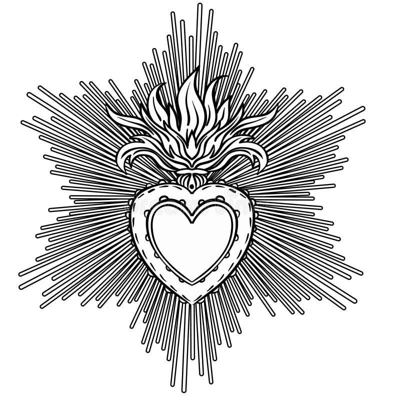 Sacred Heart of Jesus with Rays. Vector Illustration Black Isolated on