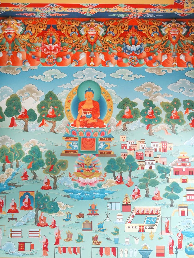 Sacred wall image of Buddha in a monastery