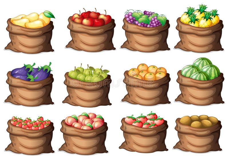 Sacs avec différents fruits illustration de vecteur Sacs avec différents fruits illustration de vecteur