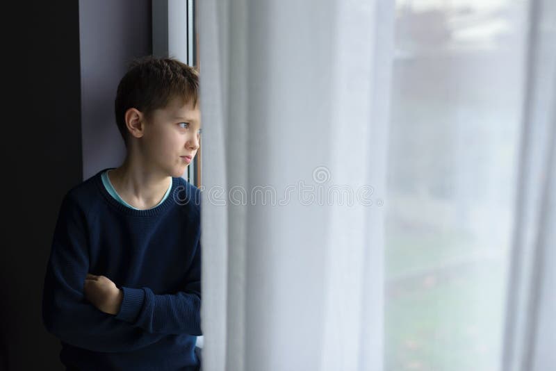 Sad alone little boy child