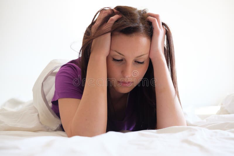 Sad and Alone Woman Lying in Her Bed Stock Image Image of female
