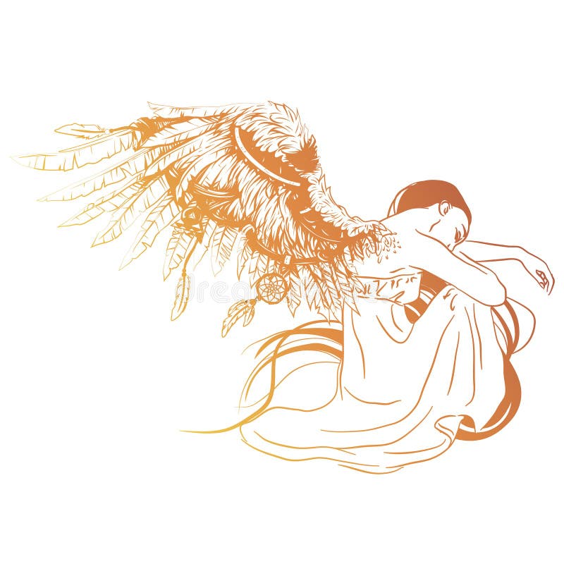 Vector illustration of sad angel with two faded. Vector illustration of sad angel with two faded rose