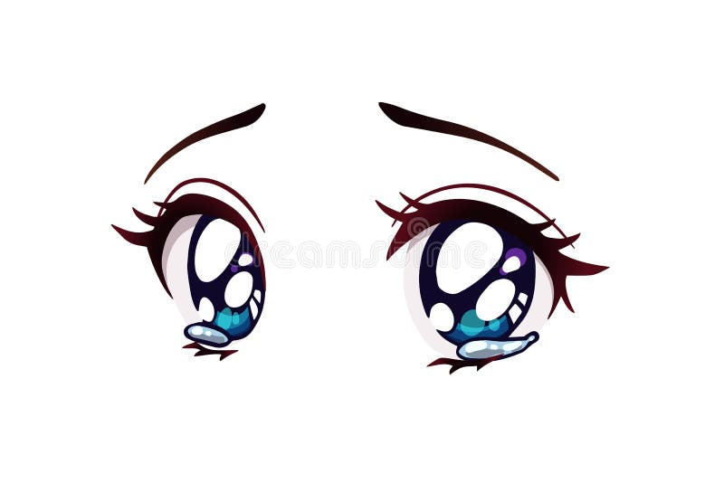 Sad Anime Eyes. Tears in Her Big Blue Eyes Stock Vector - Illustration ...