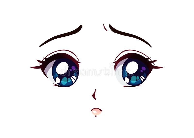 Premium Vector | Sad anime face. manga style big blue eyes, little nose and  kawaii mouth. hand drawn vector cartoon illustration.