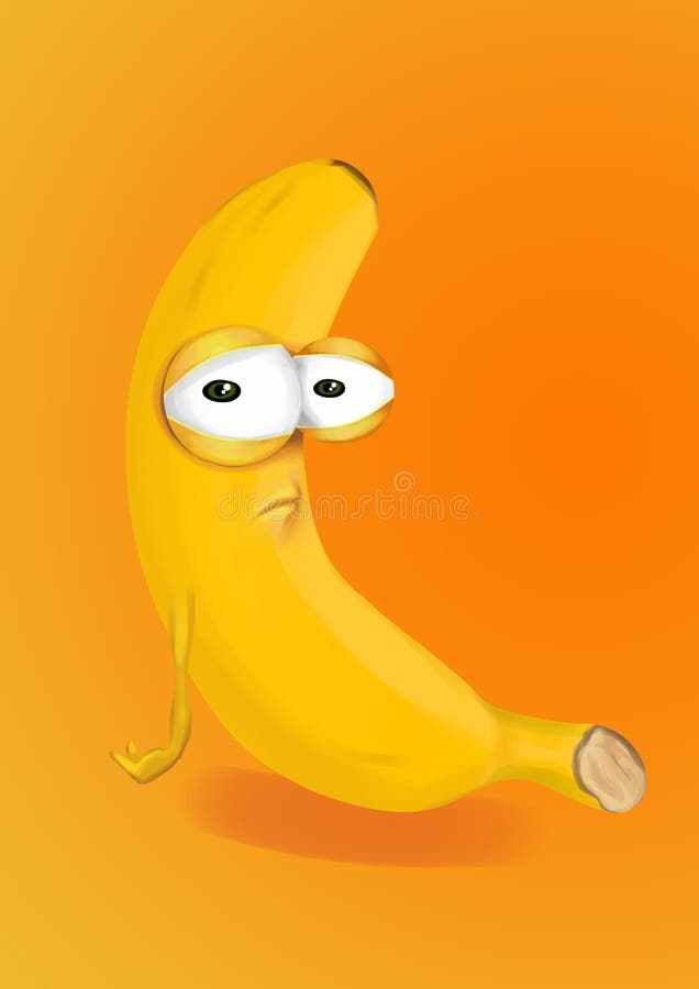 Sad banana, disappointed cartoon character on an orange background royalty free illustration Sad banana, disappointed cartoon character on an orange background royalty free illustration