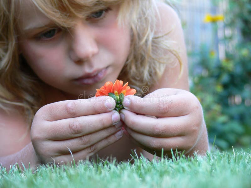 Sad boy with flower