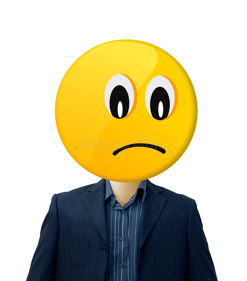 Sad businessman with emoticon face.