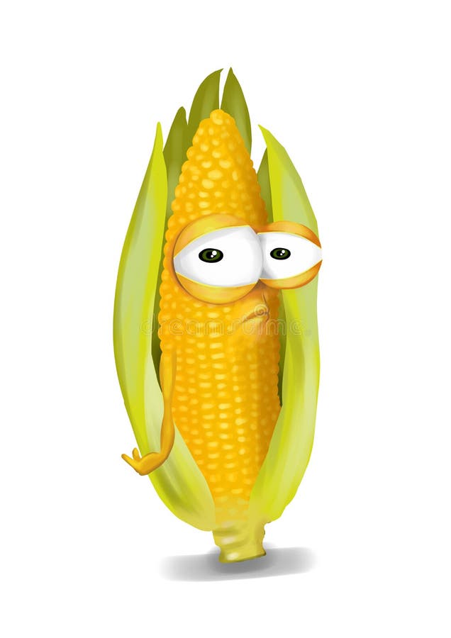 Sad corn, a disappointed maize cartoon character