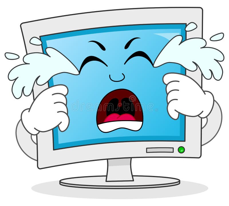 Sad Crying Computer Monitor Character stock illustration