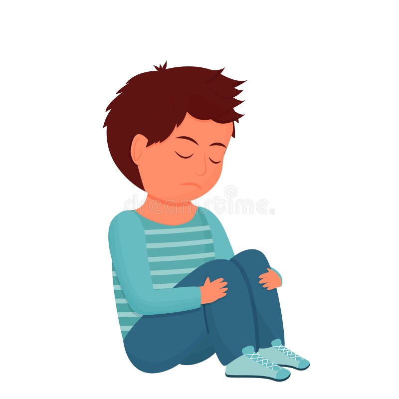 Sad, Depressed Child, Kid Sitting Alone. Emotional Pose, Face Stock Vector  - Illustration of sadness, children: 241575026