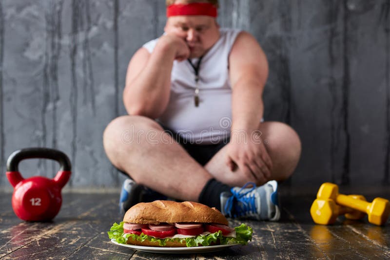 Sad Depressed Fat Guy Wants To Eat During Sport