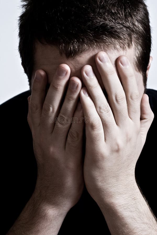Sad Depressed Man with Hands Over Face Stock Image Image of confused