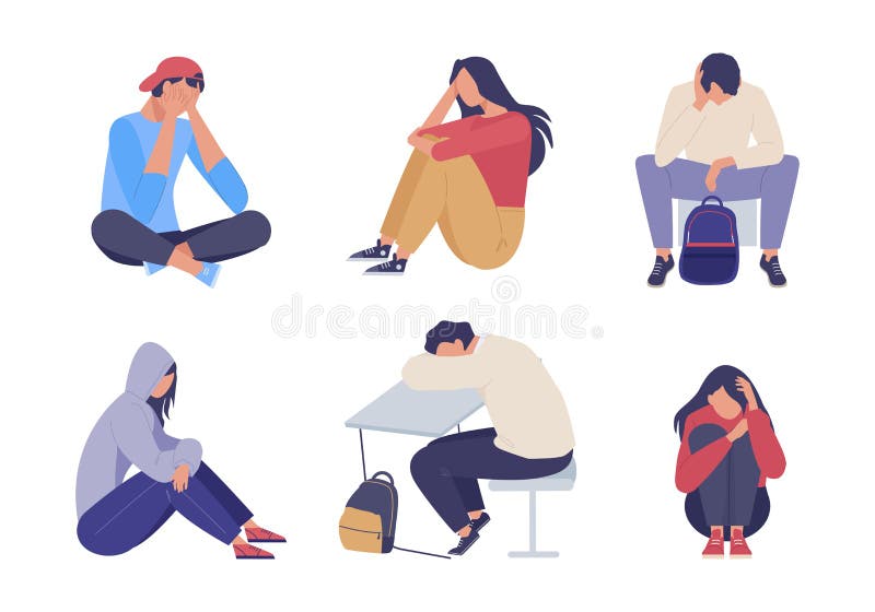 Sad depressed people. Unhappy young girl guy sitting sadness and despair. Sad depressed people. Unhappy young girl guy sitting sadness and despair.