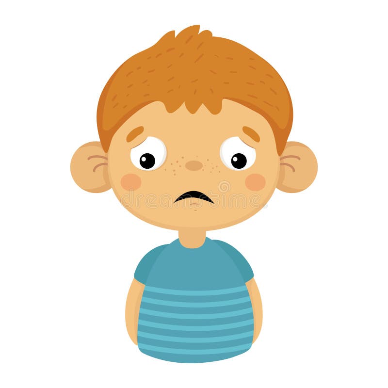 Sad and Disappointed Cute Small Boy with Big Ears in Blue T-shirt ...