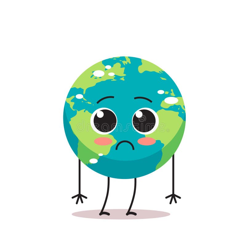 Sad Earth Character Unhappy Cartoon Mascot Globe Personage Say No Plastic  Climate Change Save Planet Concept Isolated Stock Vector - Illustration of  background, card: 177087141