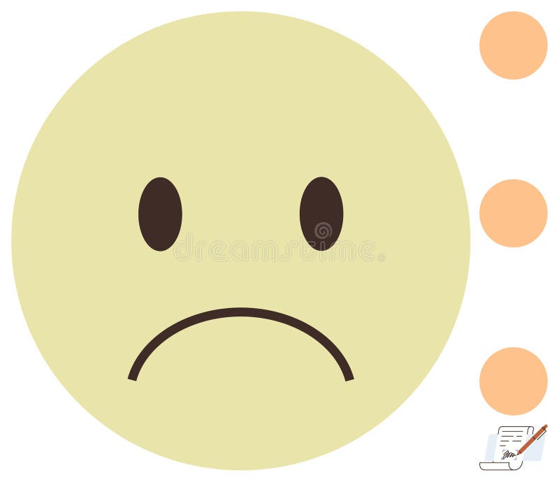 Sad Face Emoticon with Thought Bubbles and Writing Icon Symbolizing Reflection or Writing Tasks royalty free illustration