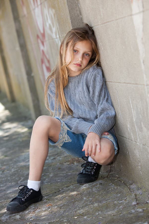 Sad Girl Sitting Against the Wall Stock Image - Image of girls, street ...