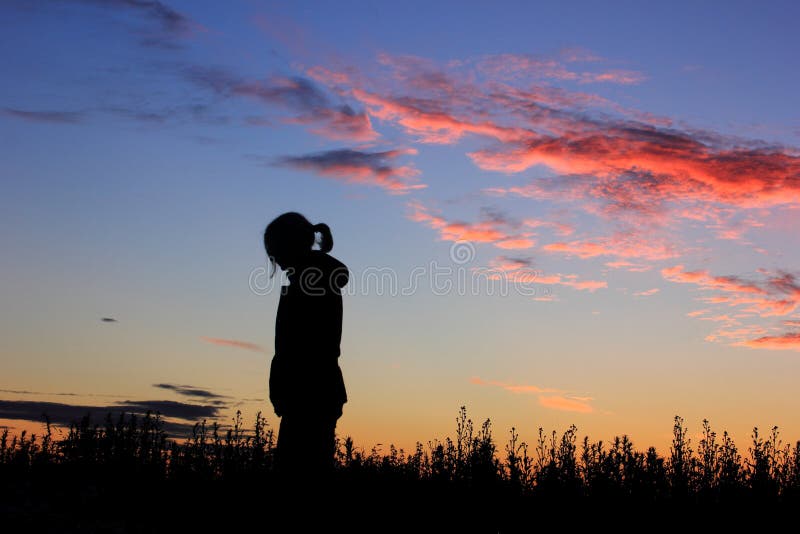 Sad Girl on Sunset Background, Silhouette. Stock Photo - Image of cloud,  fitness: 97032266