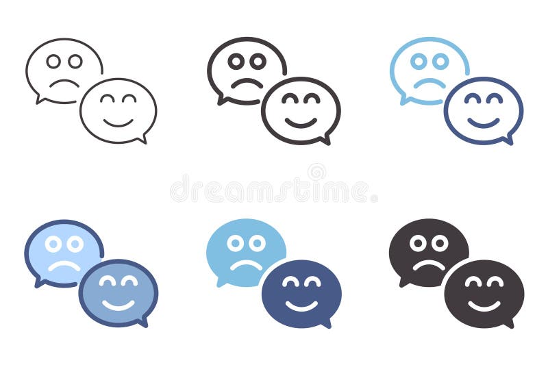 Sad and happy face speech bubbles icons. Feedback smiling and sadness positive and negative message. Vector graphic element stock illustration