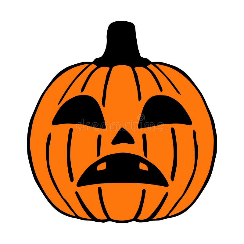 Sad Jack O Lantern hand drawn art, halloween pumpkin isolated