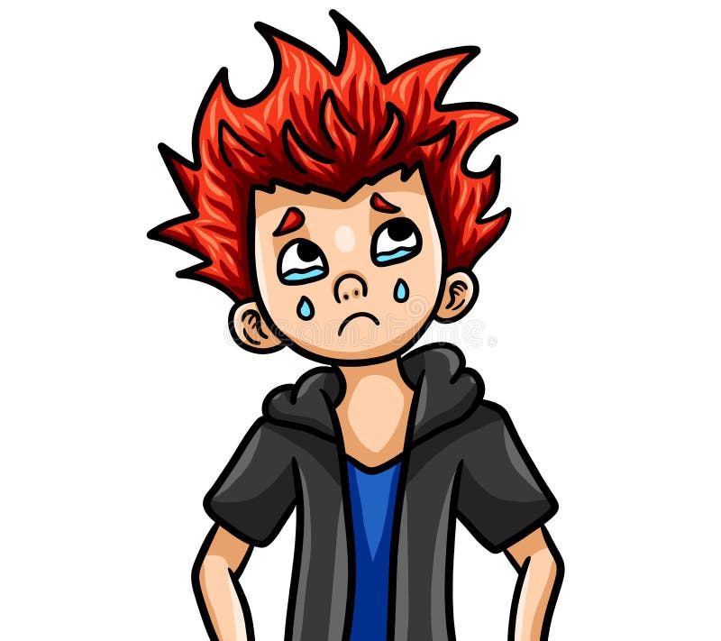 Sad Little Red Haired Boy vector illustration.