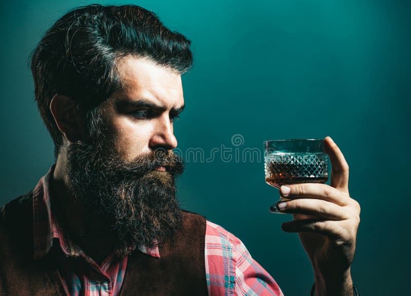 Sad Man with Depression Looking in Camera. Drunk Man Holding Whisky ...