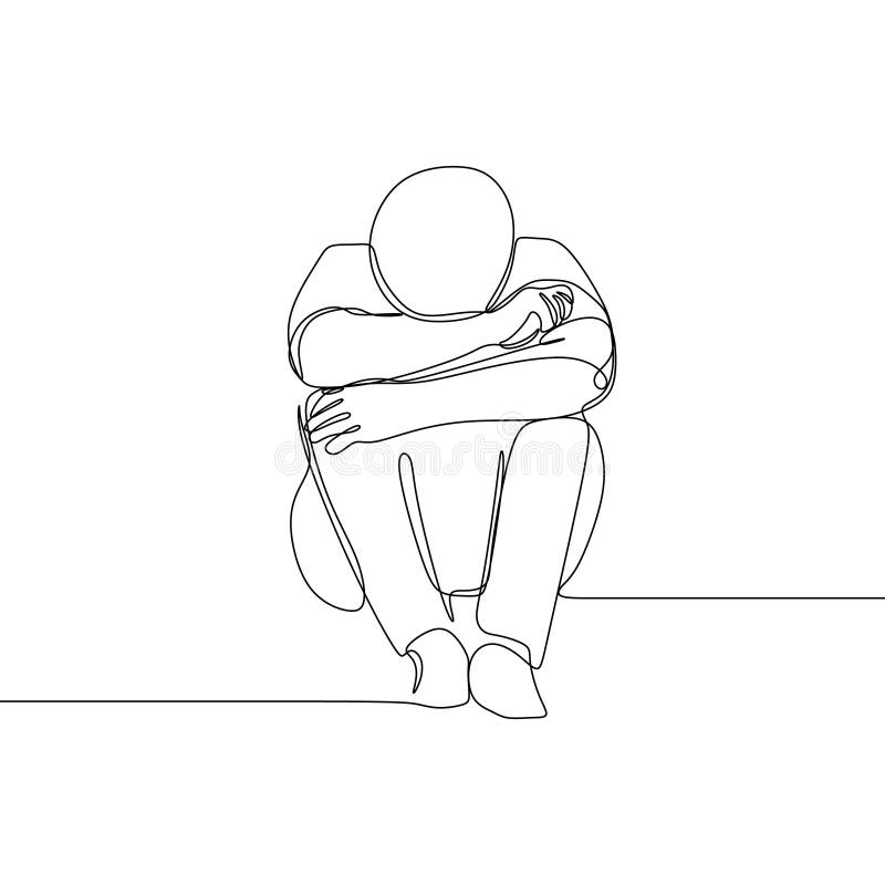 Sad man one line drawing vector illustration minimalist design stock illustration Sad man one line drawing vector illustration minimalist design stock illustration