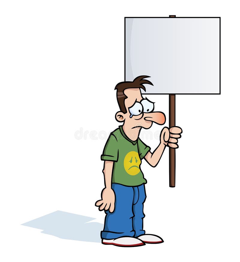Sad man with protest sign stock illustration