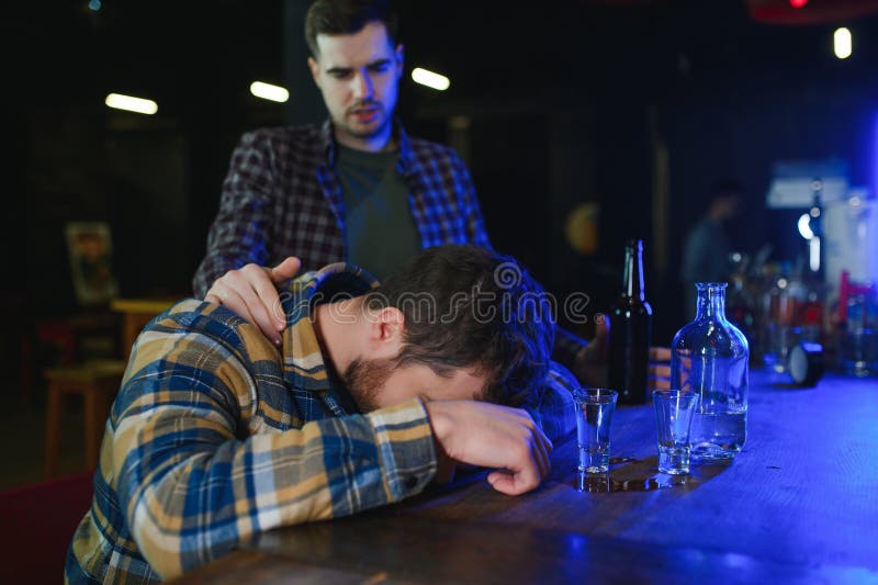 Sad Man Sitting at Bar Counter, Alcohol Addiction Stock Photo - Image ...