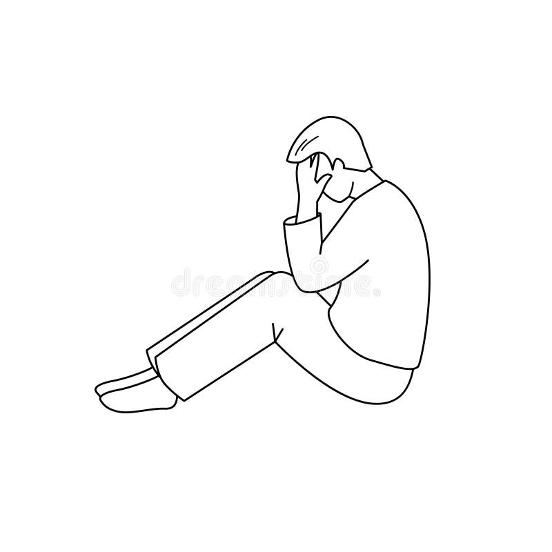Sad Man is Sitting on the Floor Stock Vector - Illustration of pain ...