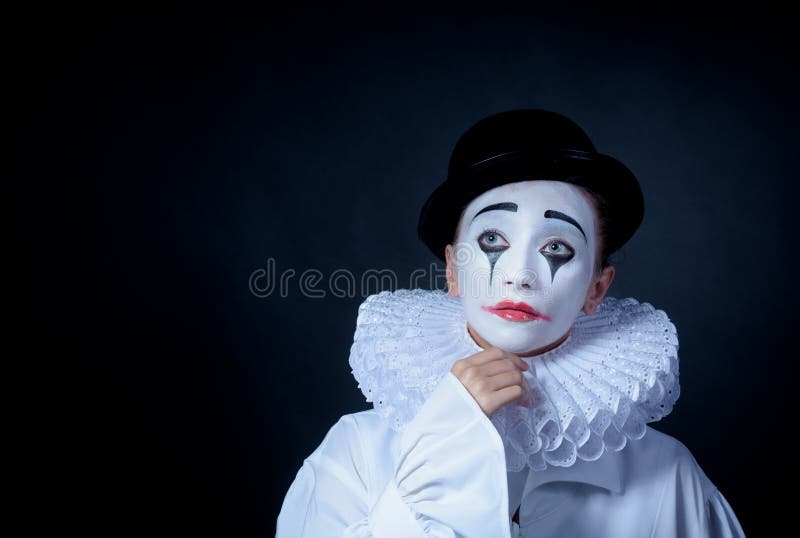 Sad Mime Pierrot with a Mask Stock Image - Image of artistic, love ...