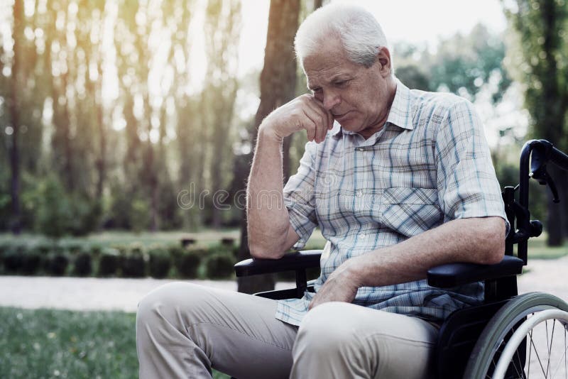 Sad Old Man Sitting In A Wheelchair Stock Image Image Of