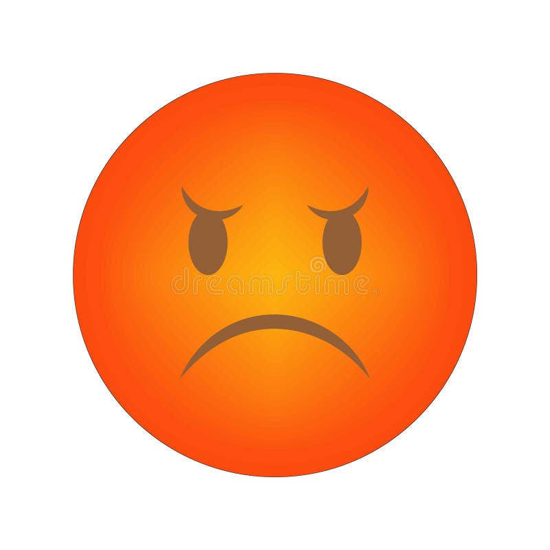Sad orange emoji. Angry face icon. Gradient circular design. Vector expression symbol. stock illustration