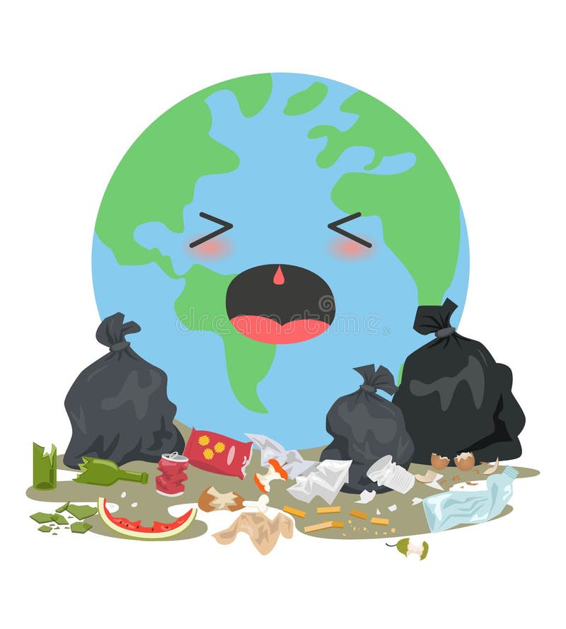 Sad planet Earth with a garbage. Ecology concept royalty free illustration Sad planet Earth with a garbage. Ecology concept royalty free illustration