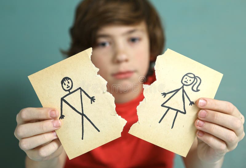 Sad preteen boy unhappy about parents divorce