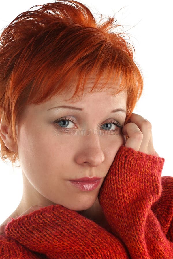 Sad red haired woman