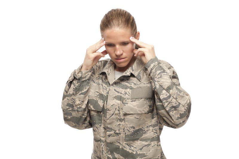 Sad and stressed female airman
