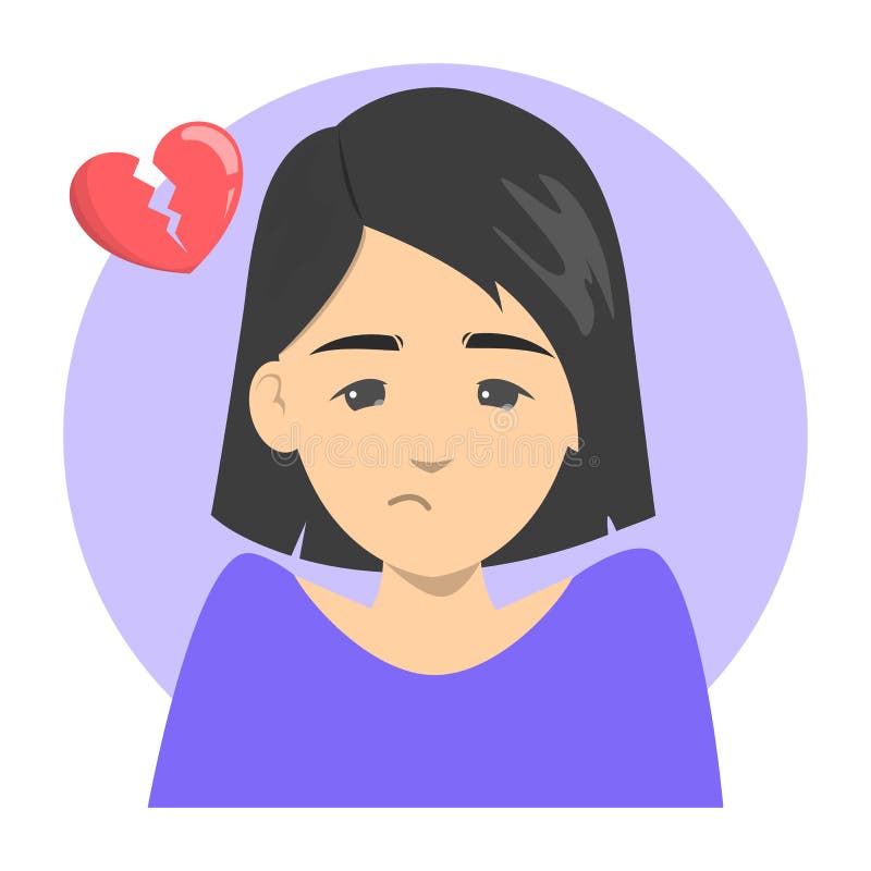 Cartoon alone girl holds broken heart white Vector Image