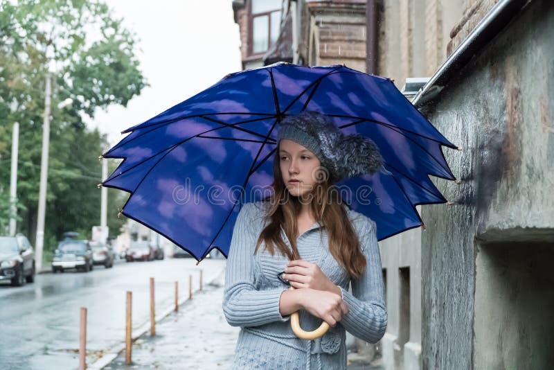 Sad Woman Under An Umbrella Stock Image Image Of Fashion Hair 76532497