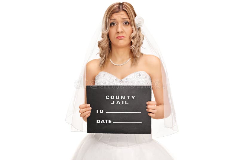 Studio shot of a sad young bride posing for a mug shot on white background