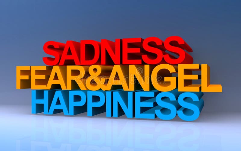 sadness fear and angel happiness on blue background