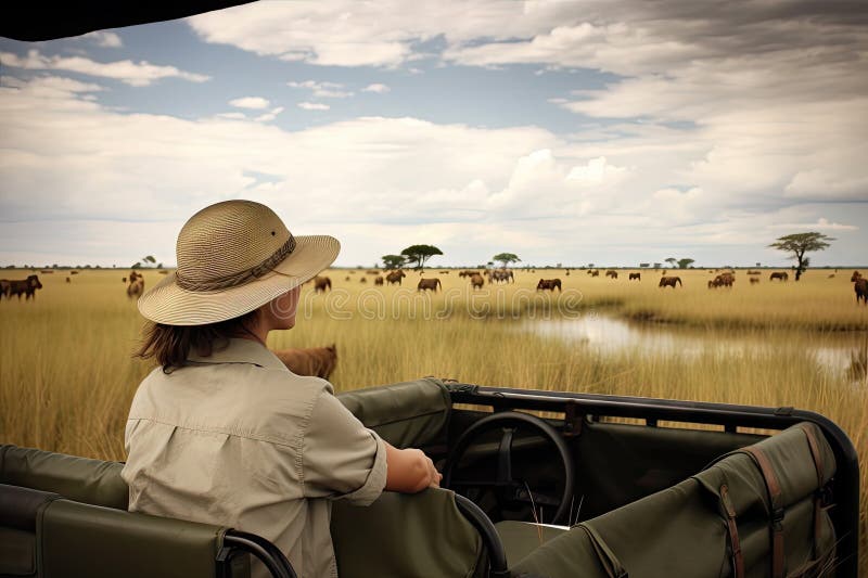 Safari adventure through the wilderness of exotic destination vector illustration