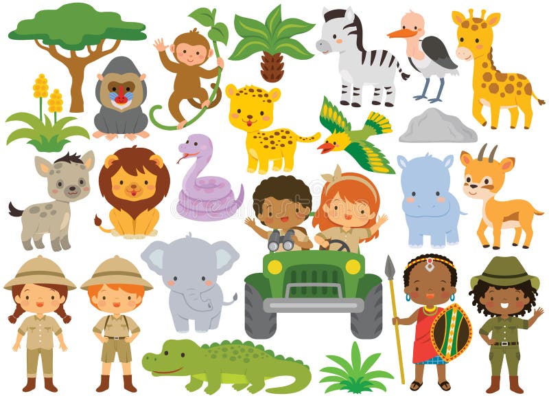 Voorvoegsel financiën Onderhoud Safari Clipart Bundel Ndash Schattige Dieren En Kinderen Vector Illustratie  - Illustration of gelukkig, klem: 210867190