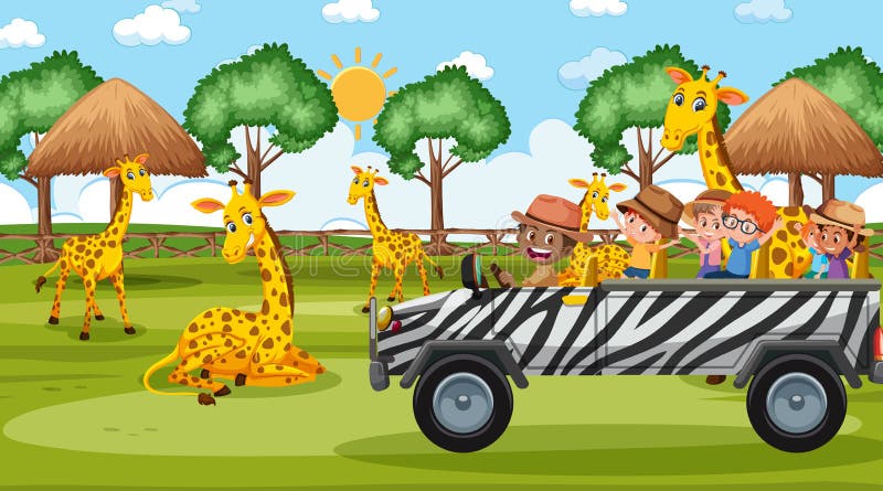 Premium Vector  Kid tour on the safari area design cartoon vector