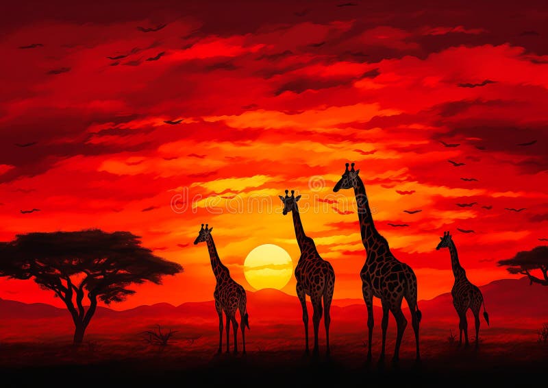 Safari : eine lebendige Begegnung mit Giraffen Löwen und danach stock abbildung